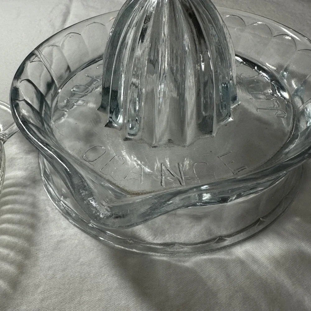 Vintage Glass Citrus Juicer Extractor Set 2pc Clear Excellent Retro Kitchenware